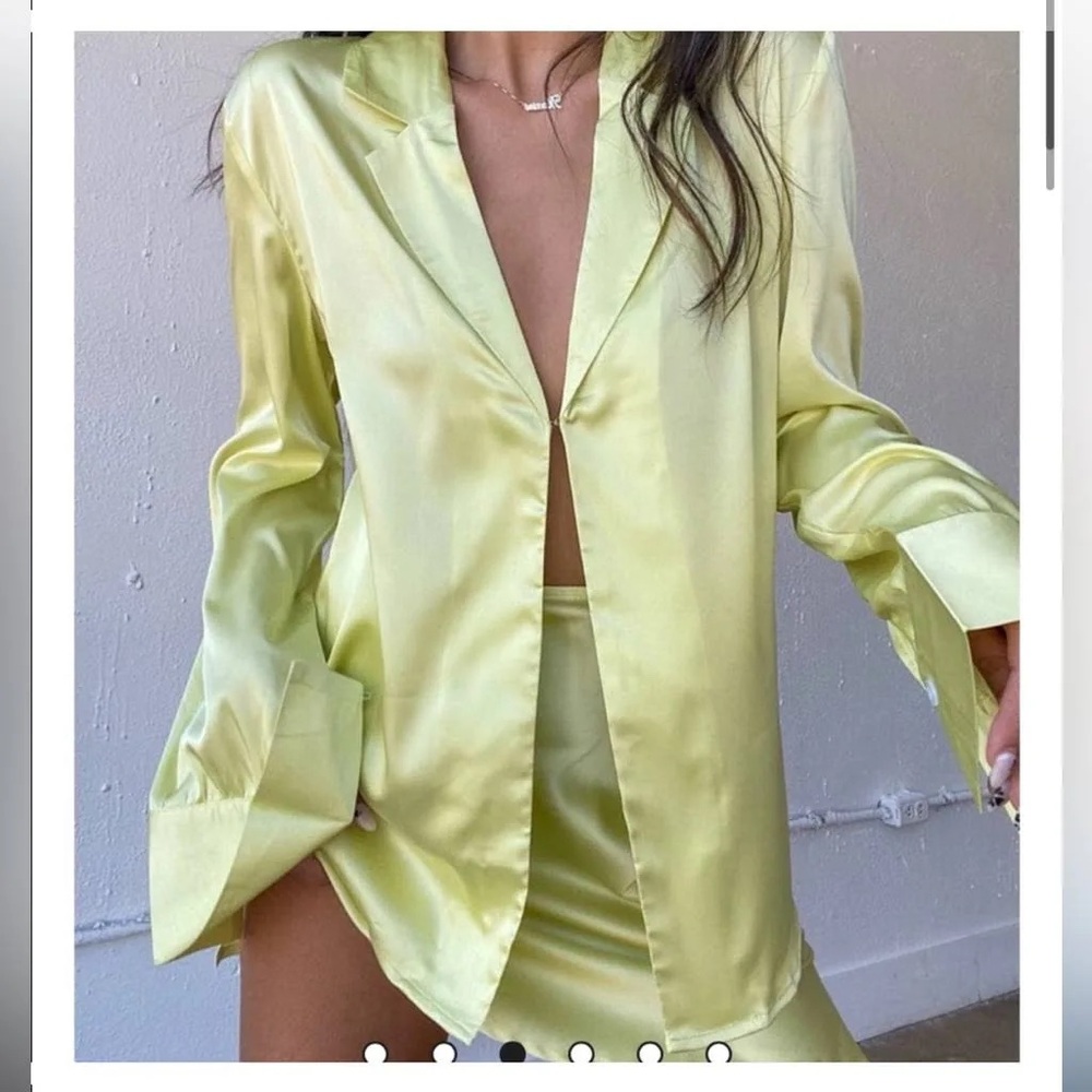 Lemon Satin Blazer and Skirt Set